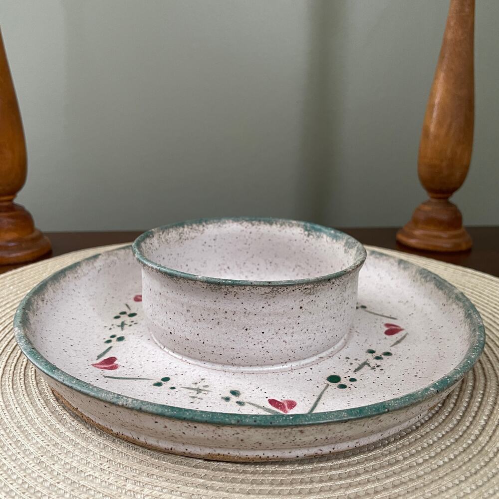 Vintage Stoneware Heart Chip and Dip Plate - Country Cottage